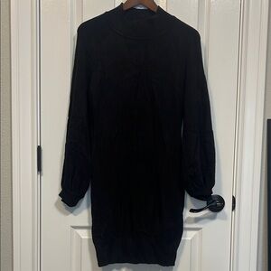 Mock Neck Black Long Sleeve Sweater Dress